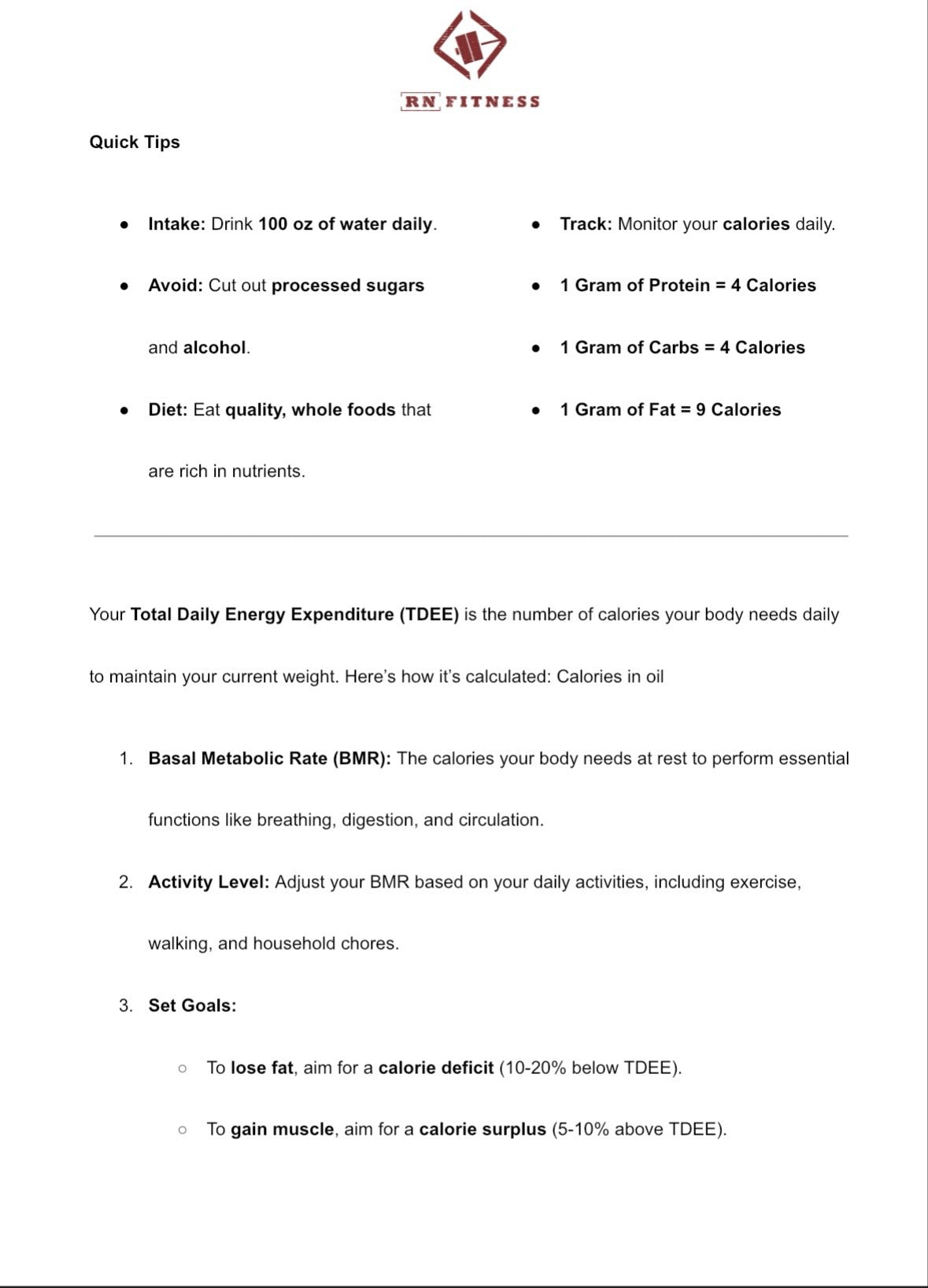 Custom Nutrition Plan